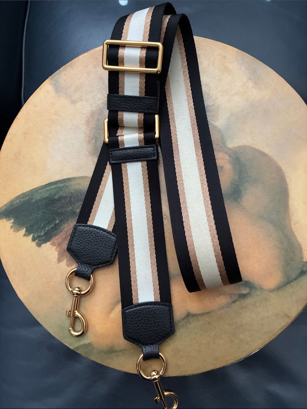 Adjustable Black, White & Gold Striped Crossbody Strap -Accessories